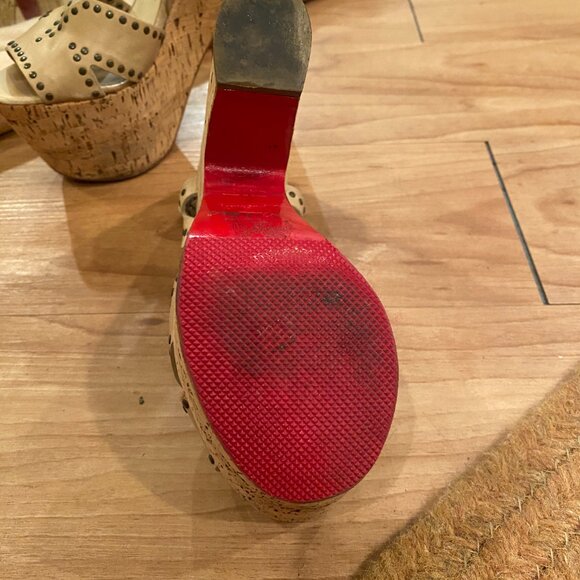 Christian Louboutin Cork & Leather Platform Sandals – Size 37.5 (Red Bottoms) - Picture 4 of 7